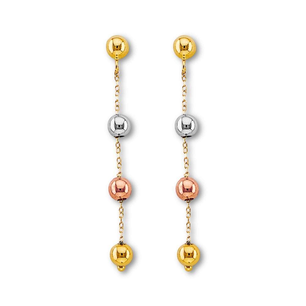 14K Tri-Color Gold Hanging Ball Earrings By Tehrani Jewelry